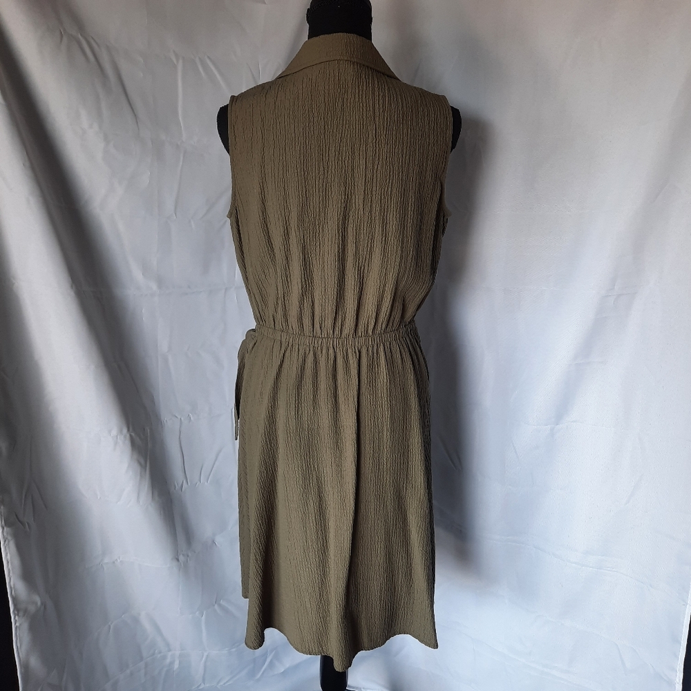 Calvin Klein Faux Wrap Dress Size 6 Army Olive Green Side Tie Minimalist - Picture 10 of 16